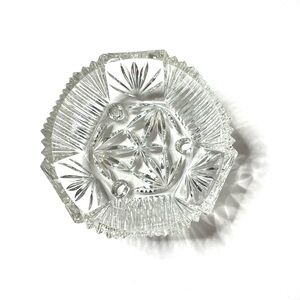 Vintage Star Of David Clear Glass Footed Bowl - approx 6”